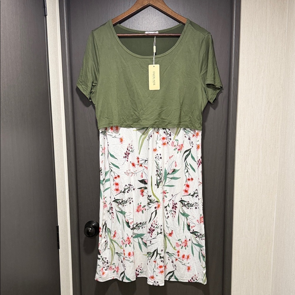 Chic Olive and Floral Midi Dress